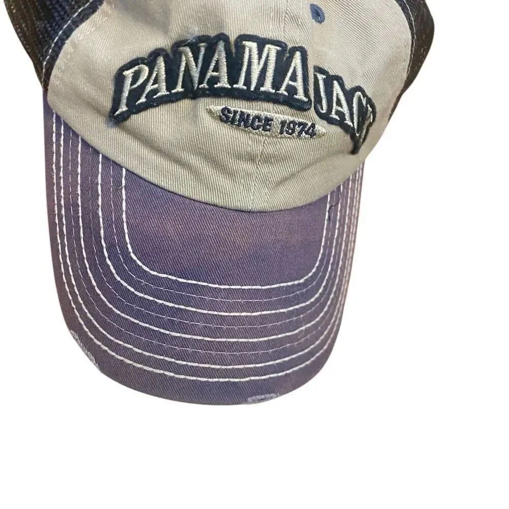 Panama Jack distressed hat, tan blue adjustable